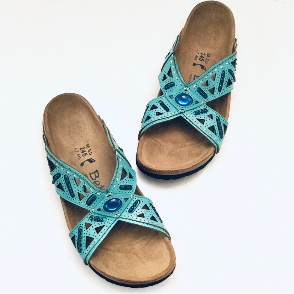 Betula By Birkenstock Women’s 7 JOYCE Turquoise Double Strap Jewel Sandals
